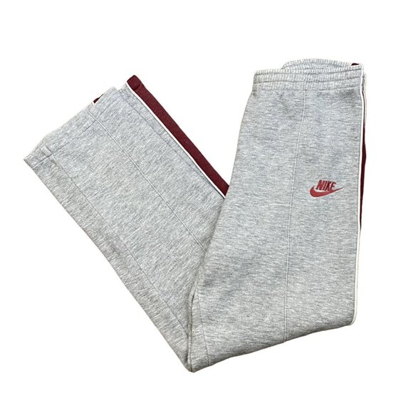Vintage 70s Nike Gray‎ Burgundy Track Pants Women's Sz M Strips Embroidered Logo - Picture 1 of 9